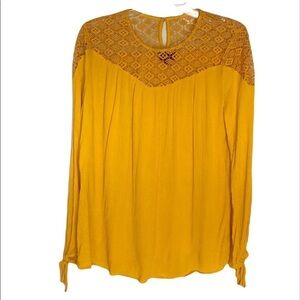 2/$15 Mossimo Supply Co -  Yellow Long Sleeve Blouse w Crochet Lace Yoke | Small